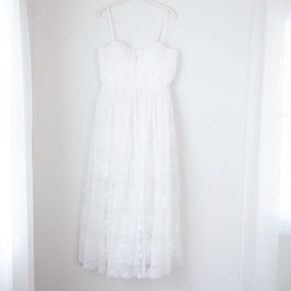 NEW Sau Lee Selena White Lace Midi Bridal Wedding Rehearsal Dress Size 12 - Picture 3 of 13